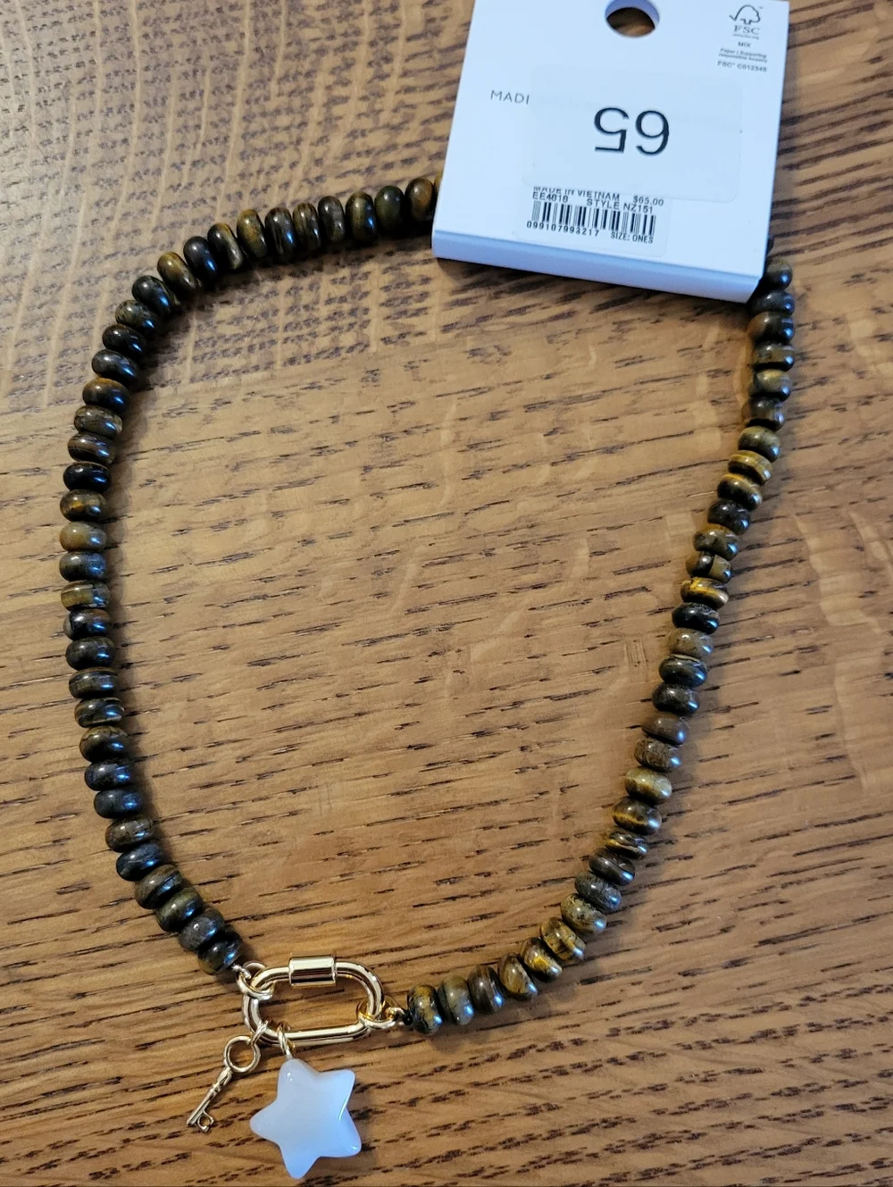 Madewell Semi-precious Beaded Carabiner Charm Necklace - Tiger's Eye/Agate - Picture 8 of 9